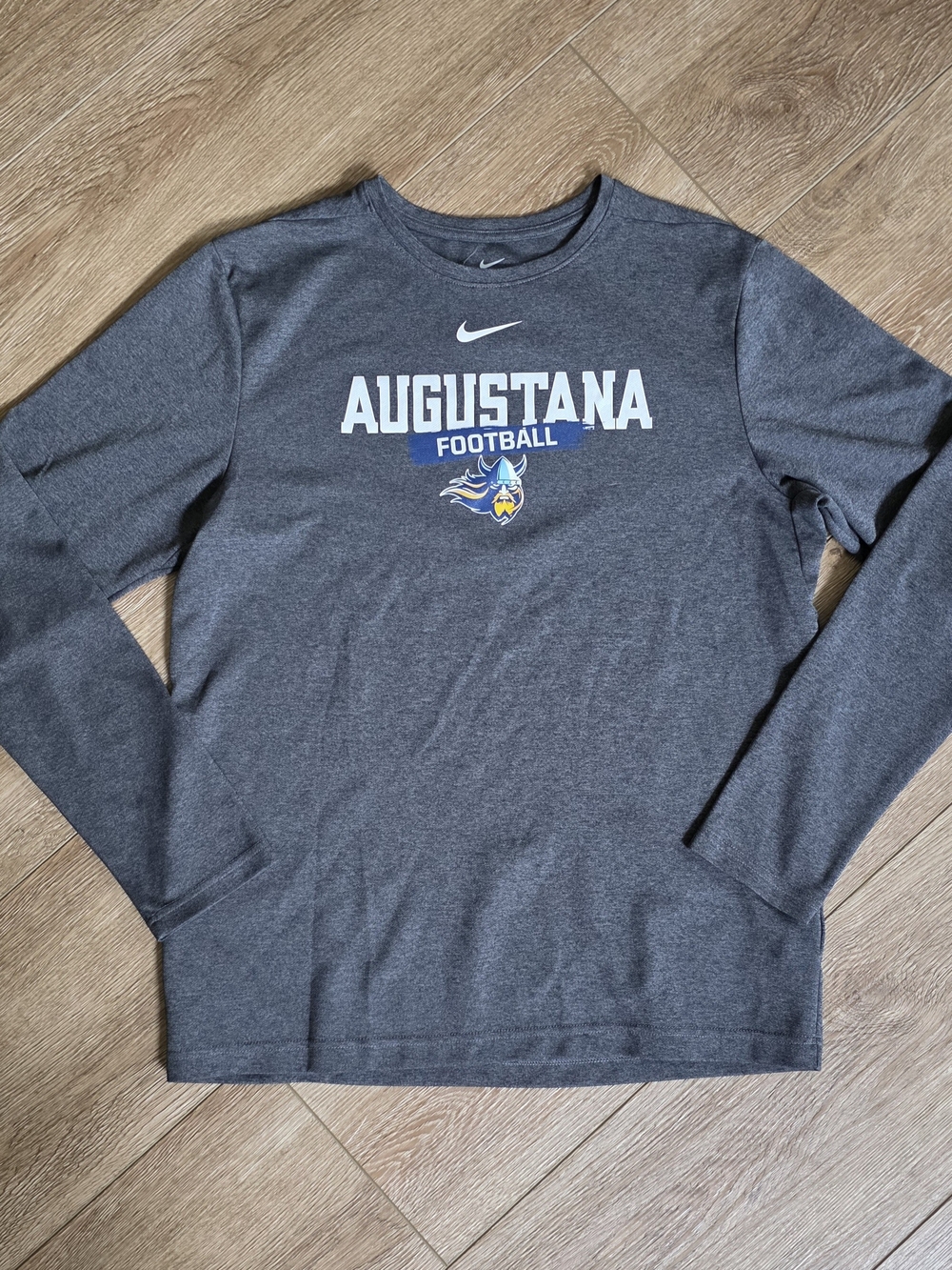 Nike Men's Augustana Football Long-Sleeve Tee - Charcoal with Blue & Yellow Logo